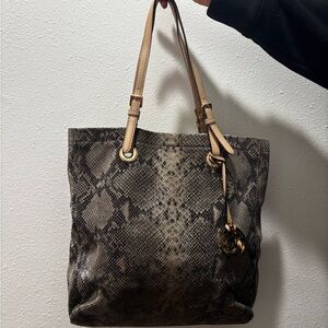 Michael Kors Snake Print Tote with Tan Straps